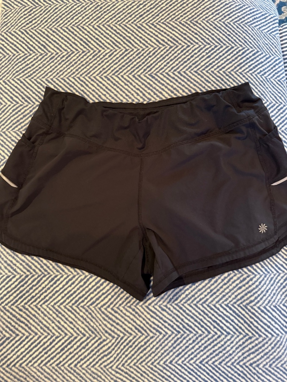 Athleta Black Women’s Running Shorts with Reflective Detail and zippered pockets